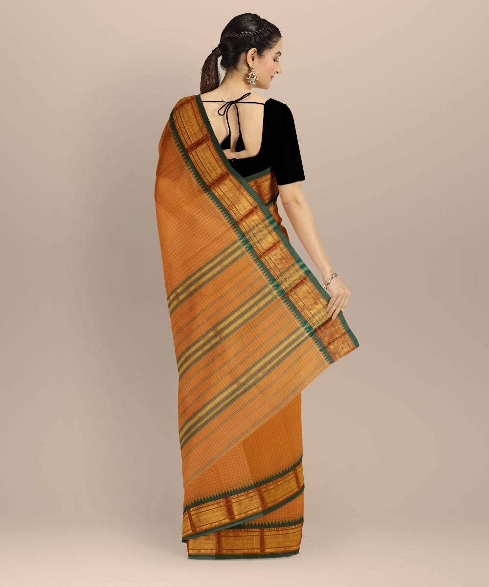 Mustard dark green cotton handloom narayanapet saree