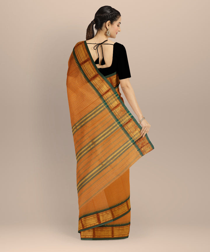 Mustard dark green cotton handloom narayanapet saree