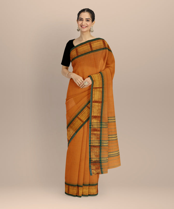 Mustard dark green cotton handloom narayanapet saree