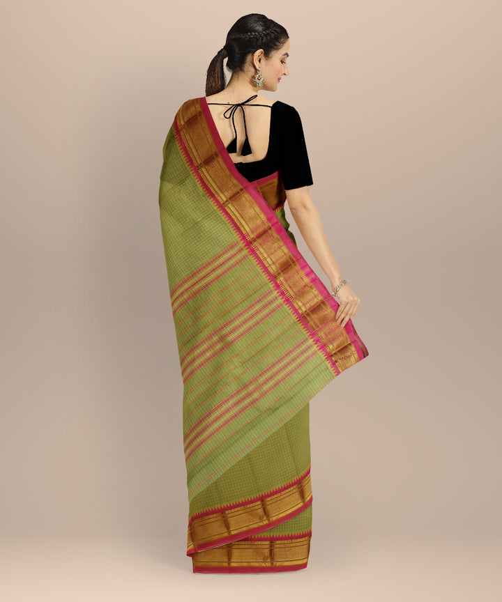 Olive green red cotton handloom narayanapet saree