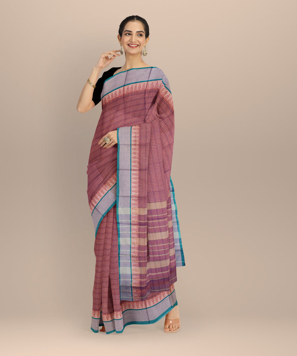 Mauve sea green cotton handloom narayanapet saree