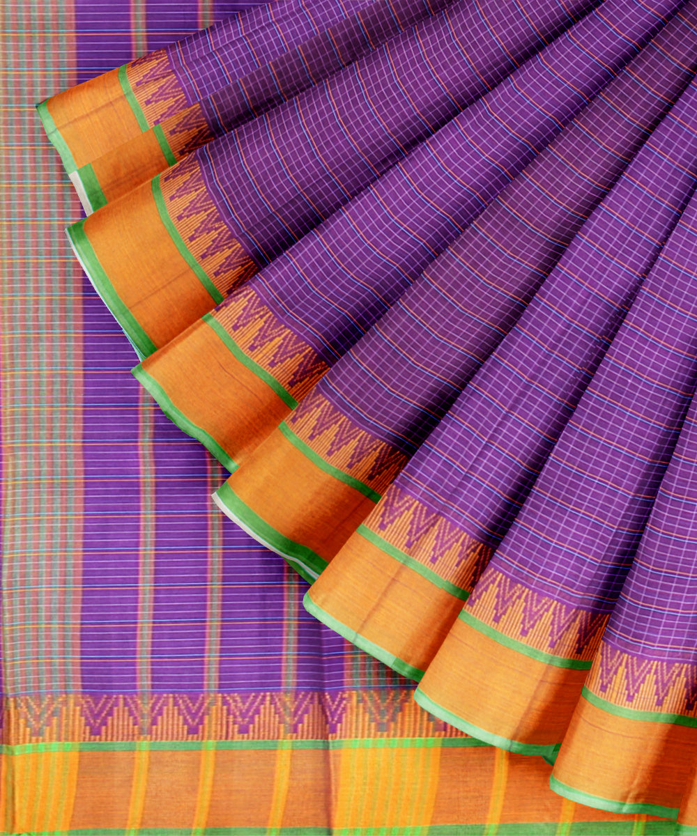 Purple with orange border cotton handloom narayanapet saree