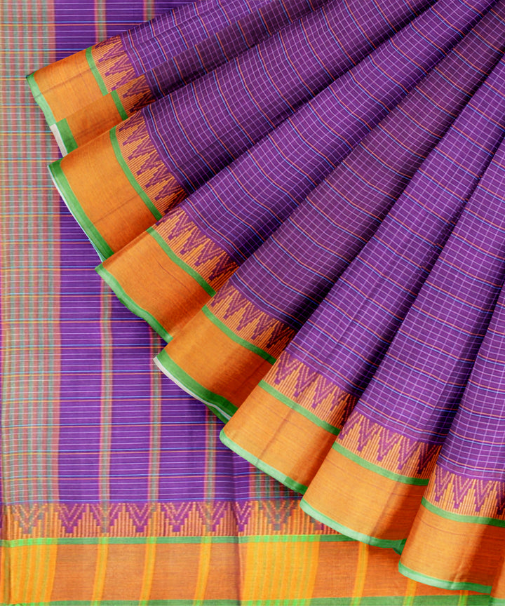 Purple with orange border cotton handloom narayanapet saree
