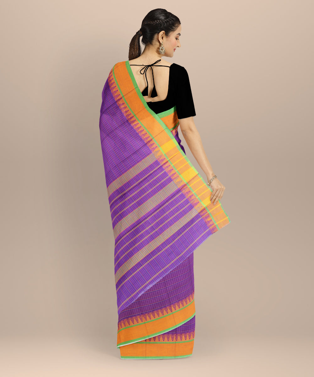 Purple with orange border cotton handloom narayanapet saree
