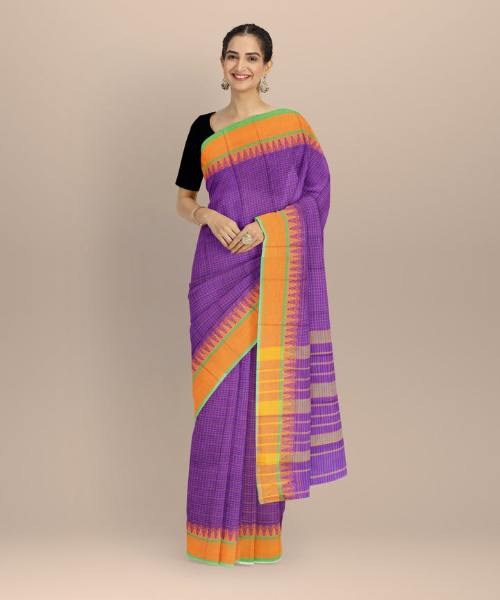 Purple with orange border cotton handloom narayanapet saree