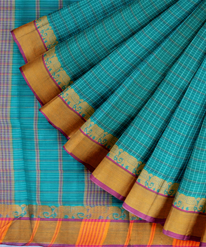 Light green yellow elephant border cotton handloom narayanapet saree