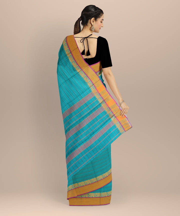 Light green yellow elephant border cotton handloom narayanapet saree