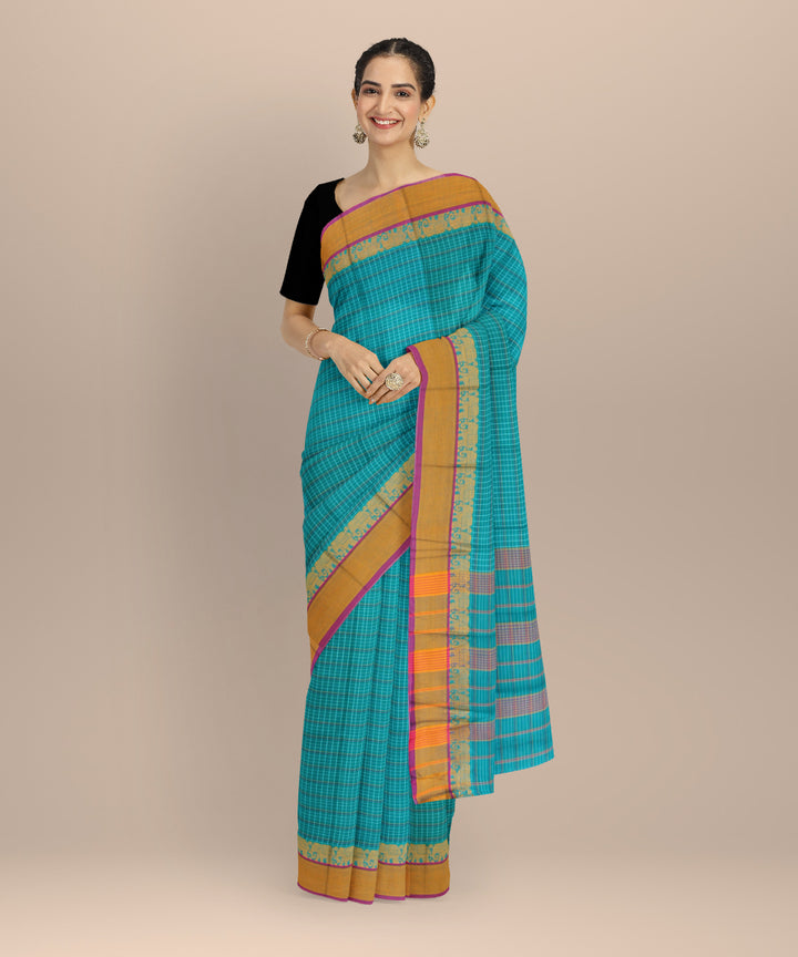 Light green yellow elephant border cotton handloom narayanapet saree