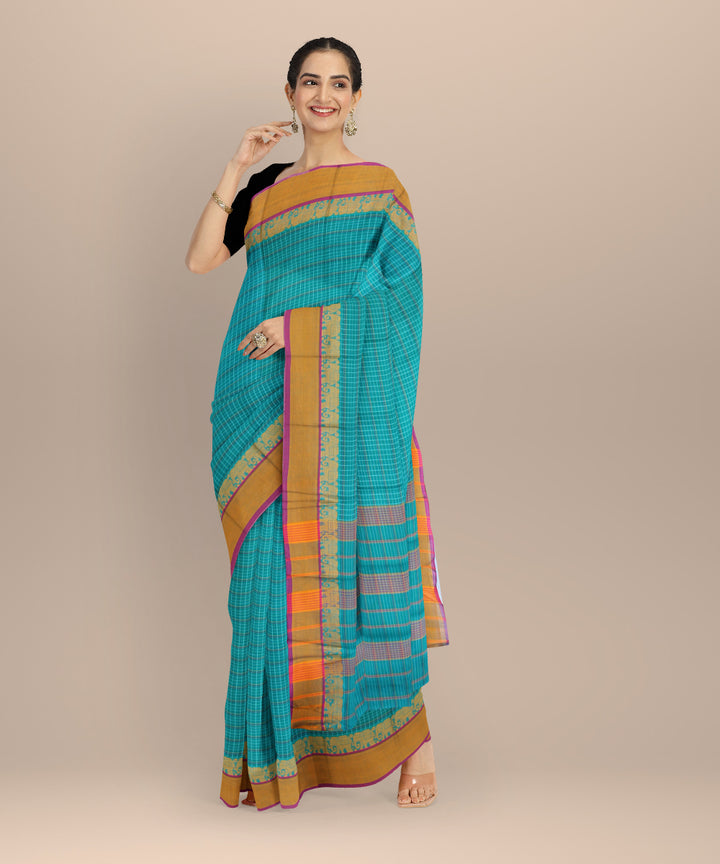 Light green yellow elephant border cotton handloom narayanapet saree