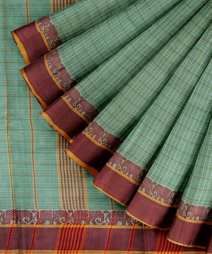 Light green maroon cotton handloom narayanapet saree