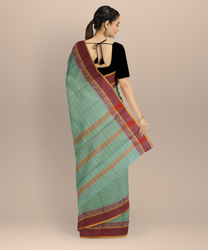 Light green maroon cotton handloom narayanapet saree