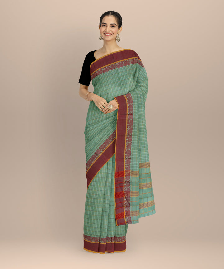 Light green maroon cotton handloom narayanapet saree