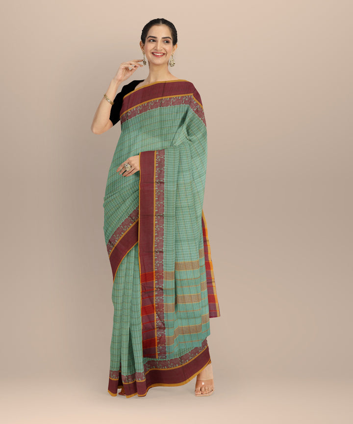 Light green maroon cotton handloom narayanapet saree