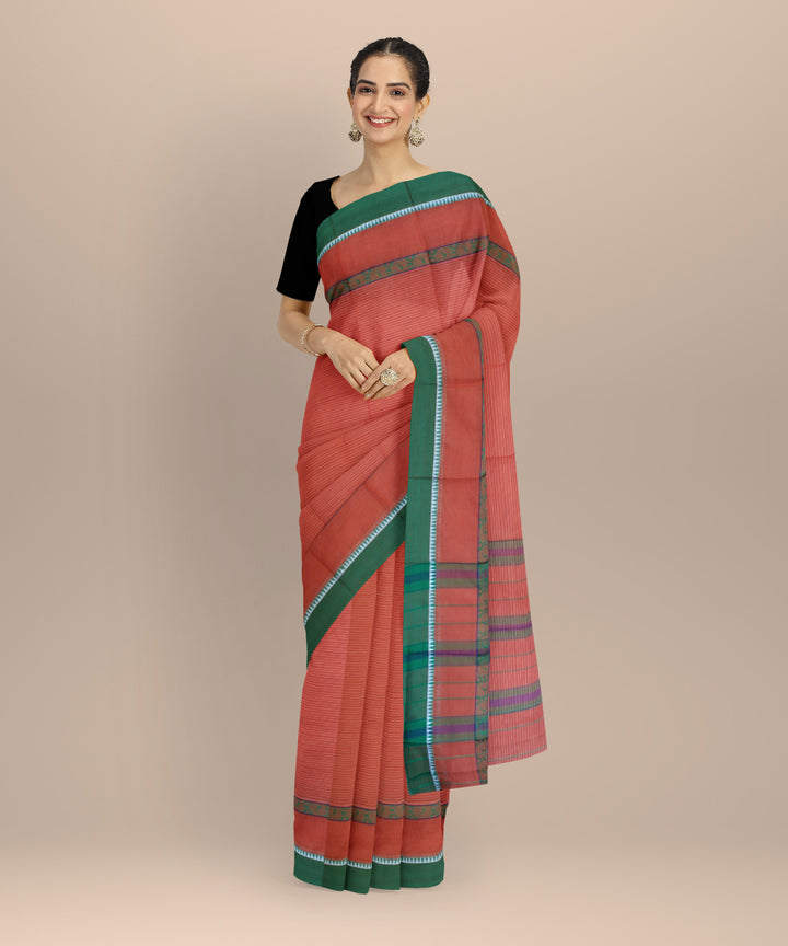 Red green cotton handloom narayanapet saree