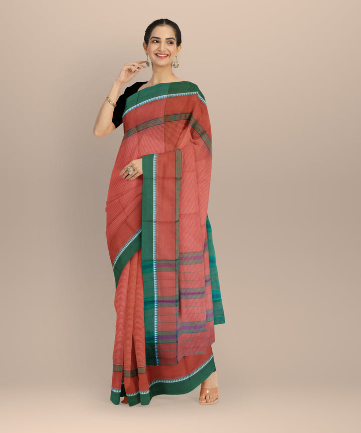 Red green cotton handloom narayanapet saree