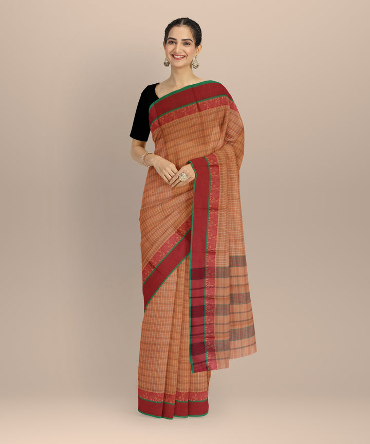 Brown red cotton handloom narayanapet saree