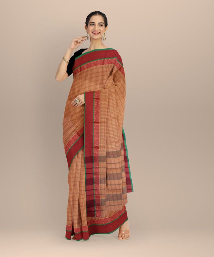 Brown red cotton handloom narayanapet saree