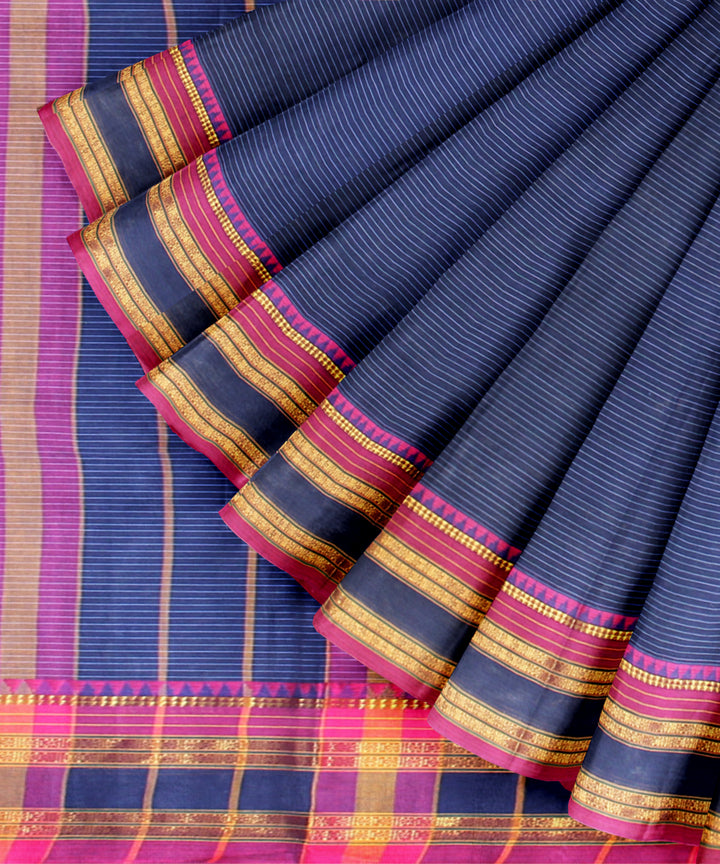 Navy blue pink cotton handloom narayanapet saree