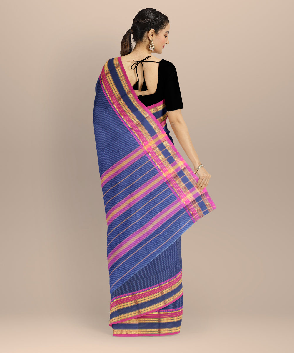 Navy blue pink cotton handloom narayanapet saree