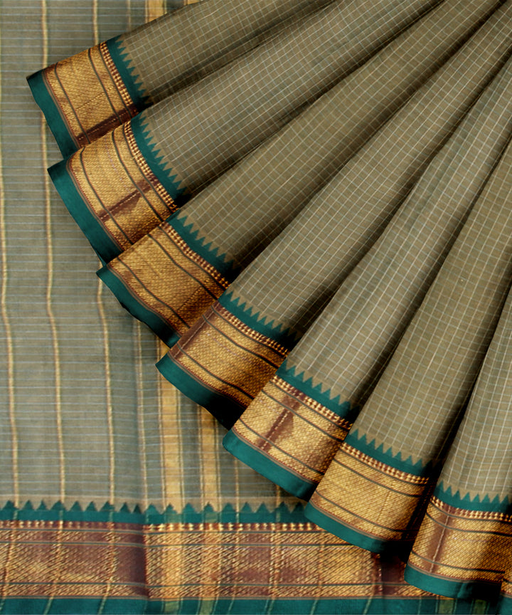 Olive green dark green cotton handloom narayanapet saree