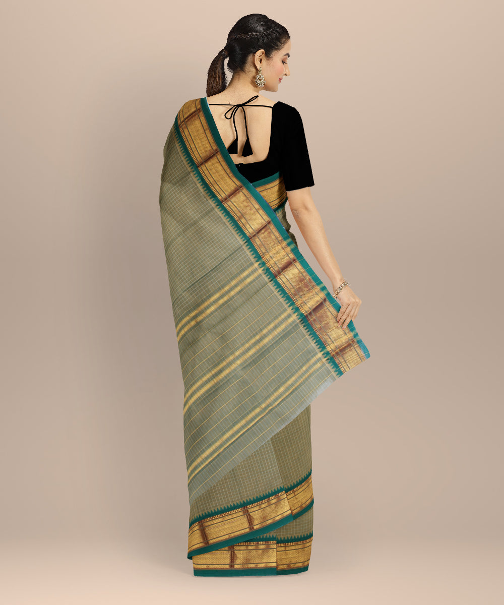 Olive green dark green cotton handloom narayanapet saree