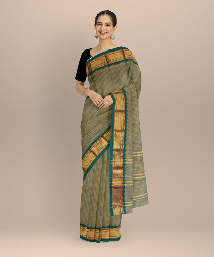 Olive green dark green cotton handloom narayanapet saree
