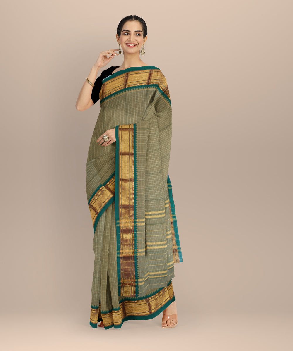Olive green dark green cotton handloom narayanapet saree
