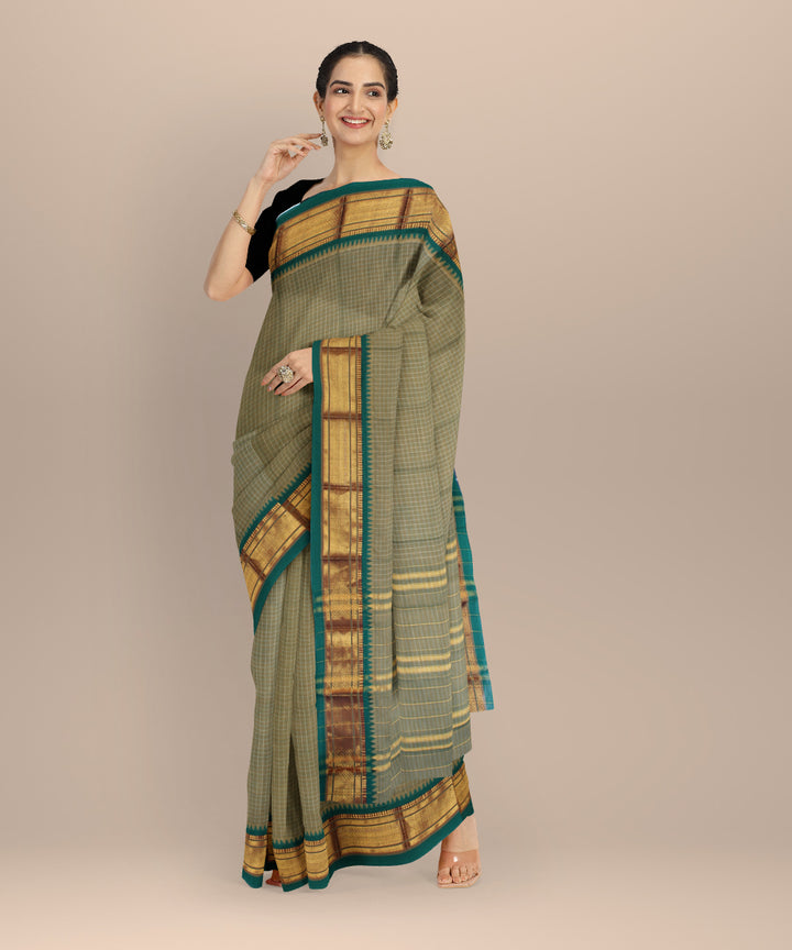 Olive green dark green cotton handloom narayanapet saree