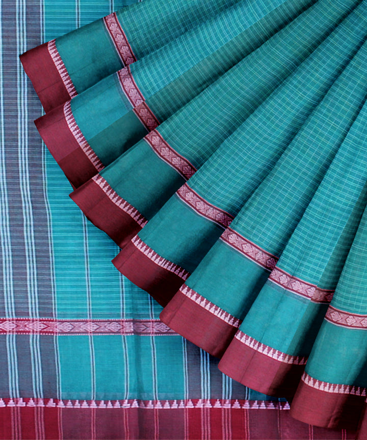 Sky blue maroon cotton handloom narayanapet saree