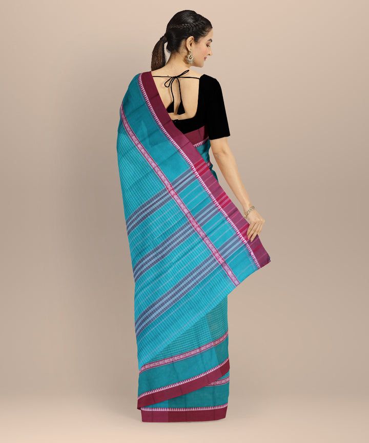Sky blue maroon cotton handloom narayanapet saree