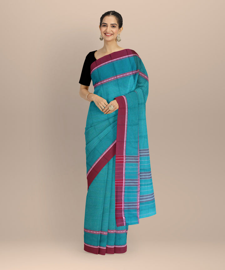 Sky blue maroon cotton handloom narayanapet saree
