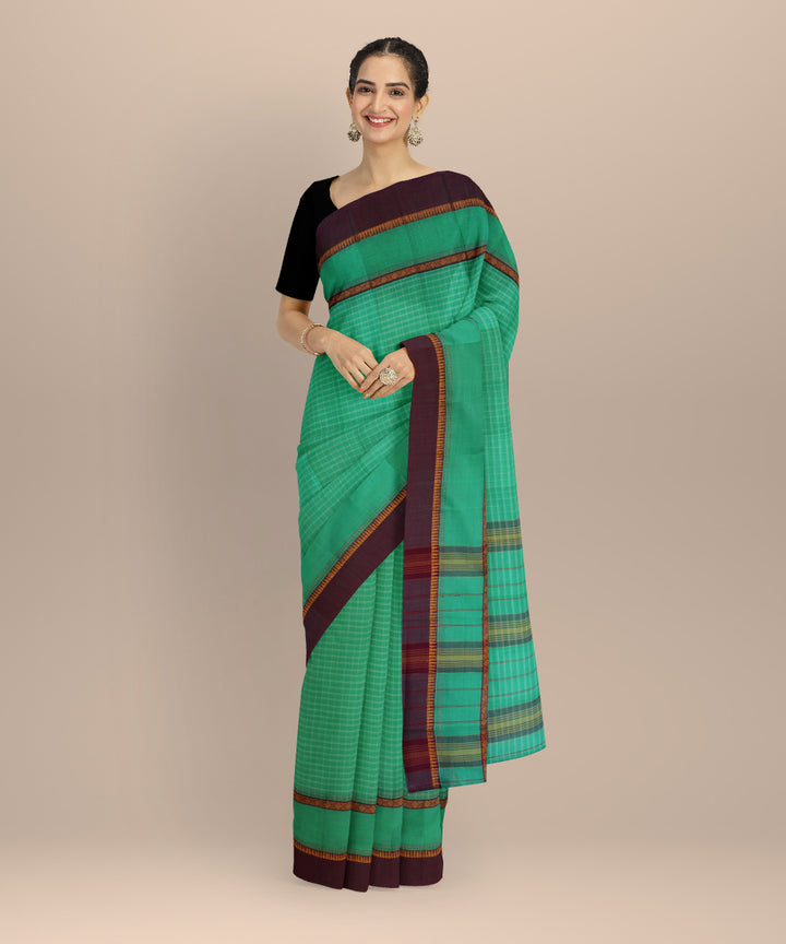 Light green deep maroon cotton handloom narayanapet saree