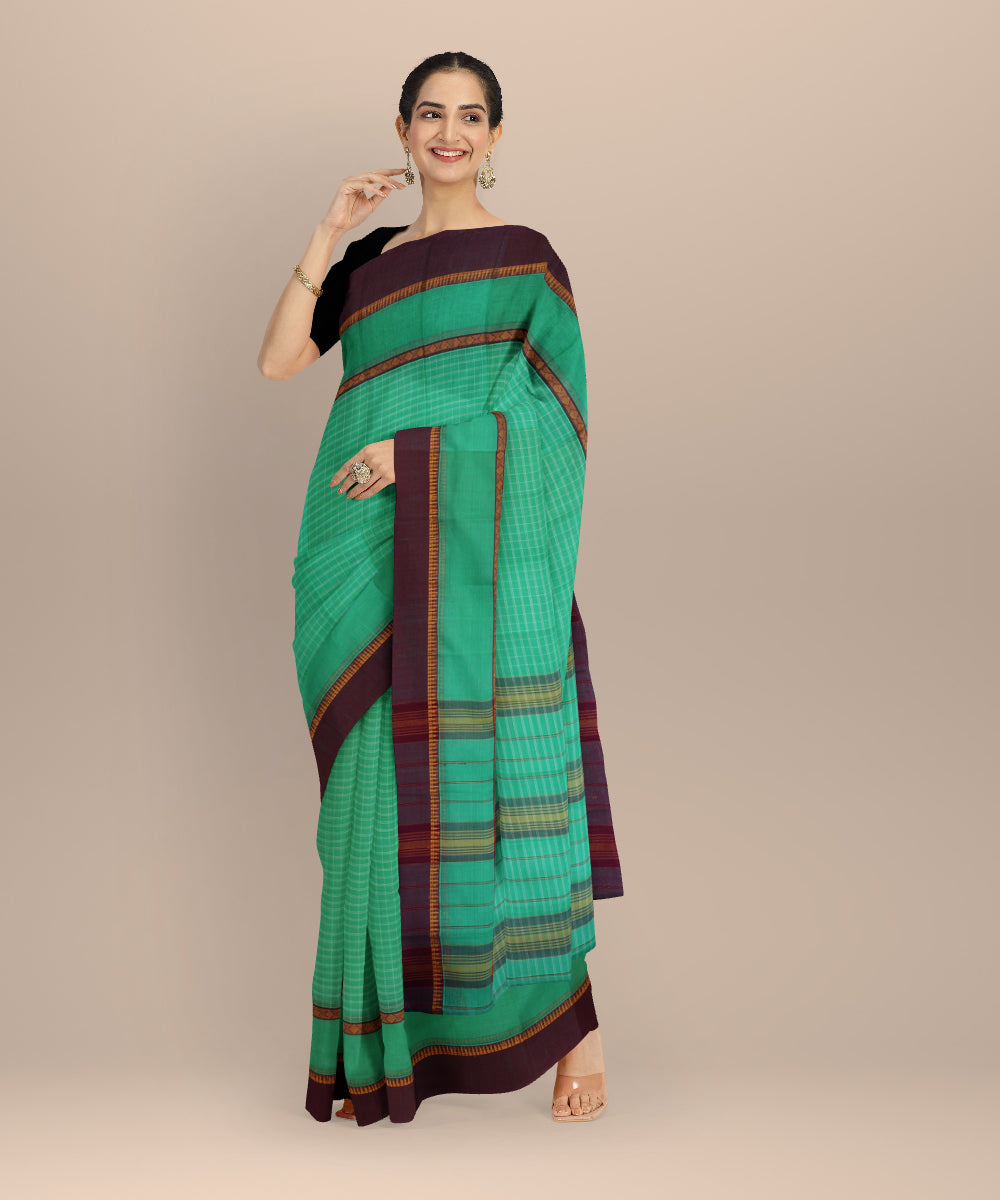 Light green deep maroon cotton handloom narayanapet saree