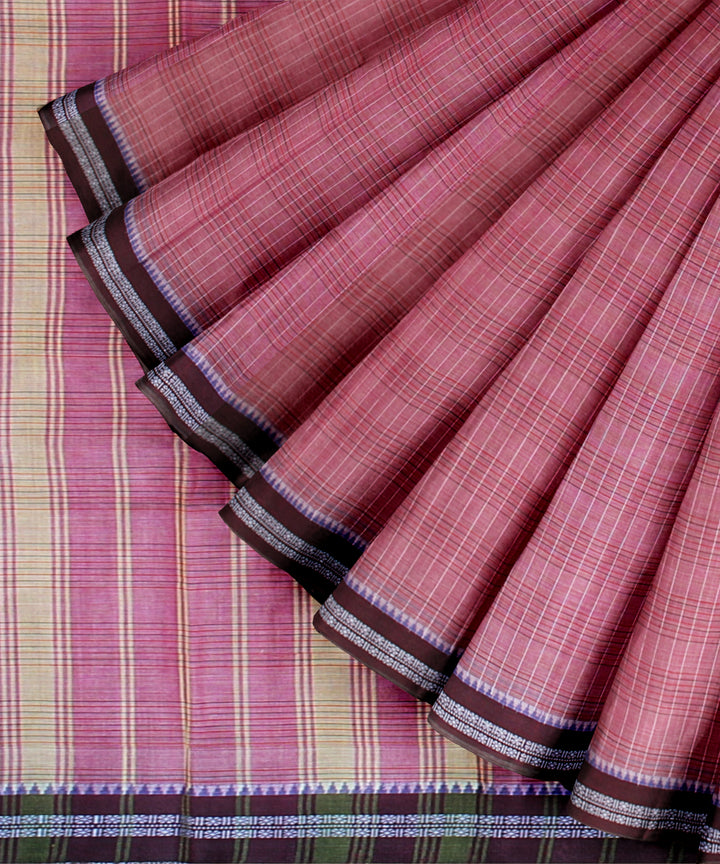 Pink deep maroon cotton handloom narayanapet saree