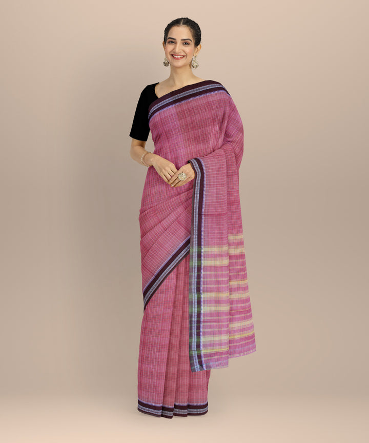 Pink deep maroon cotton handloom narayanapet saree