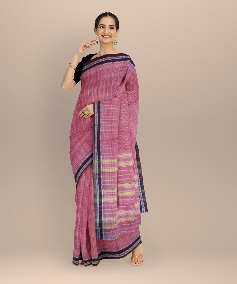Pink deep maroon cotton handloom narayanapet saree