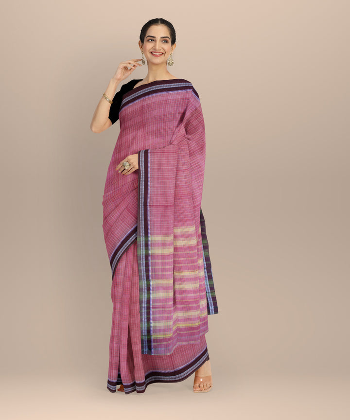 Pink deep maroon cotton handloom narayanapet saree