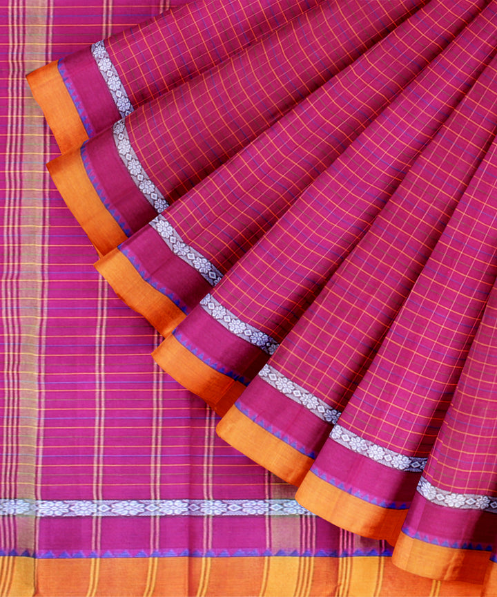 Pink orange cotton handloom narayanapet saree