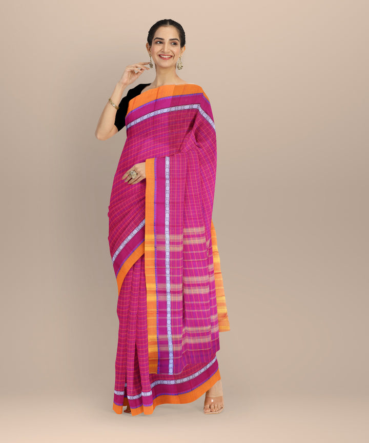 Pink orange cotton handloom narayanapet saree