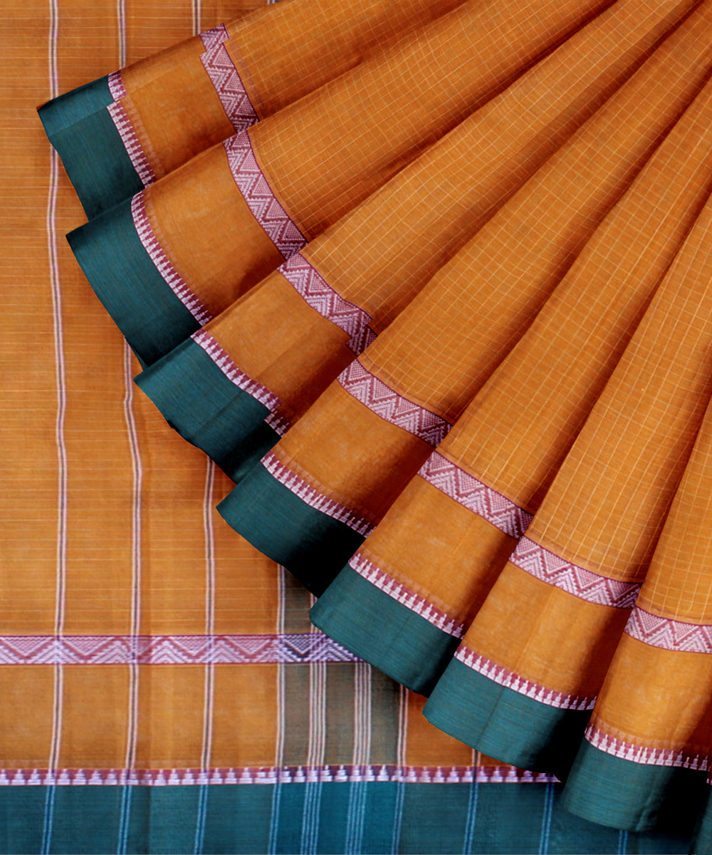 Yellow dark green cotton handloom narayanapet saree