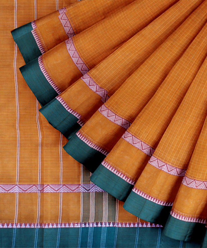 Yellow dark green cotton handloom narayanapet saree