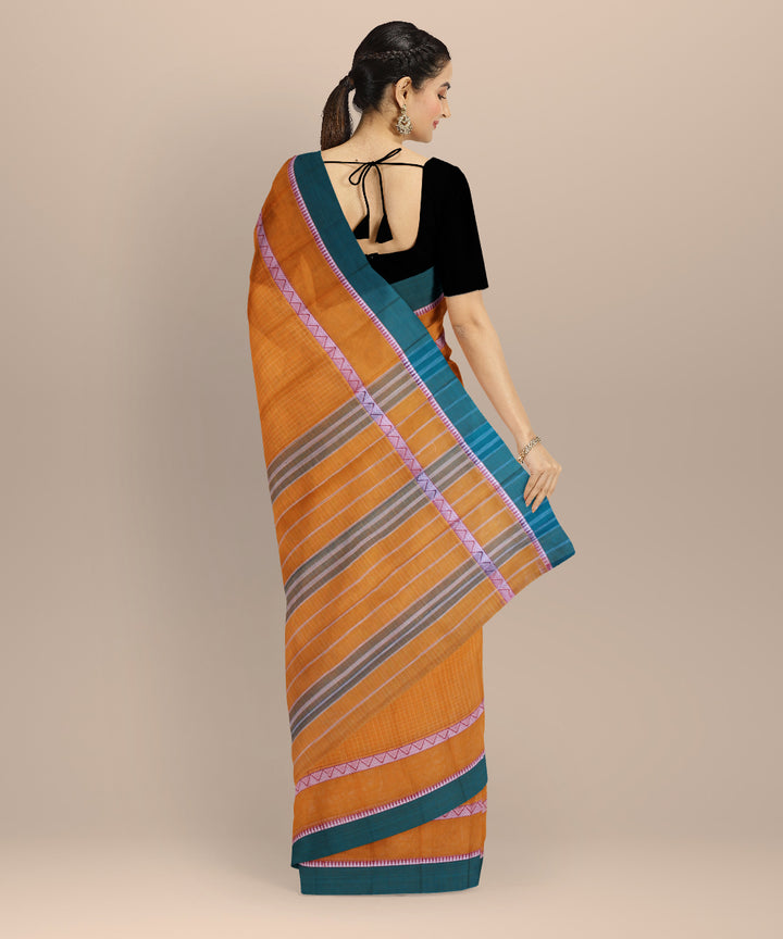 Yellow dark green cotton handloom narayanapet saree