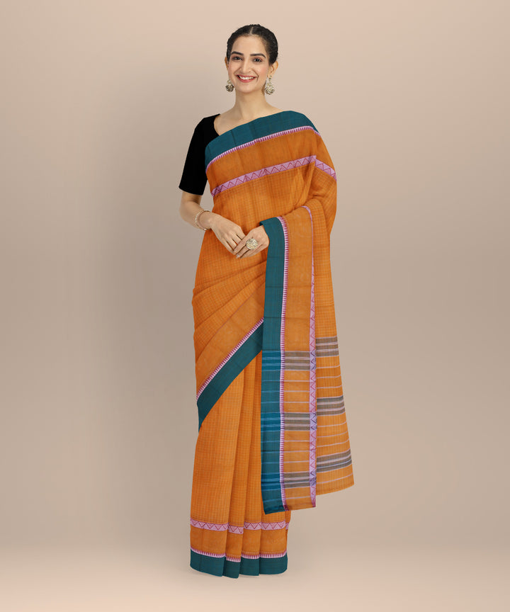 Yellow dark green cotton handloom narayanapet saree