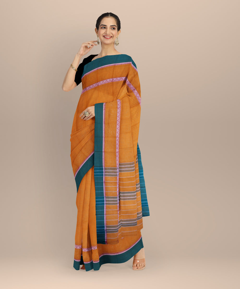 Yellow dark green cotton handloom narayanapet saree