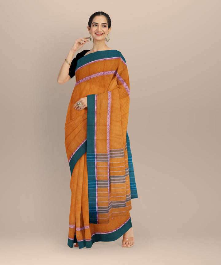 Yellow dark green cotton handloom narayanapet saree