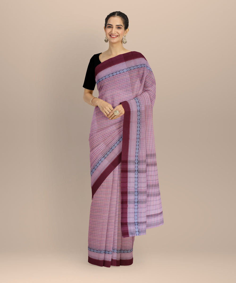 Lavender deep maroon cotton handloom narayanapet saree
