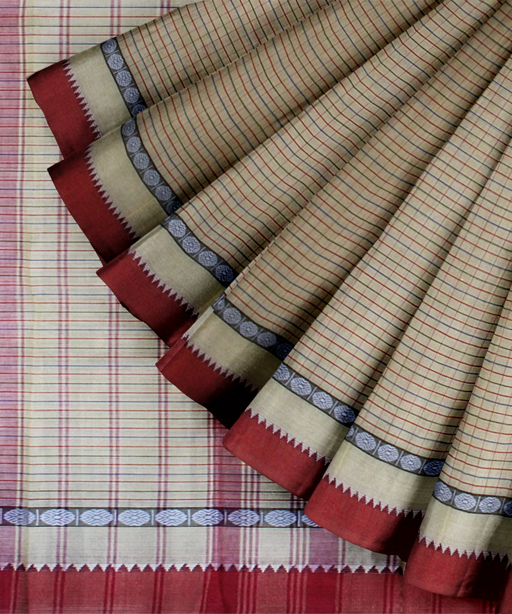 Grey maroon handloom cotton narayanapet saree