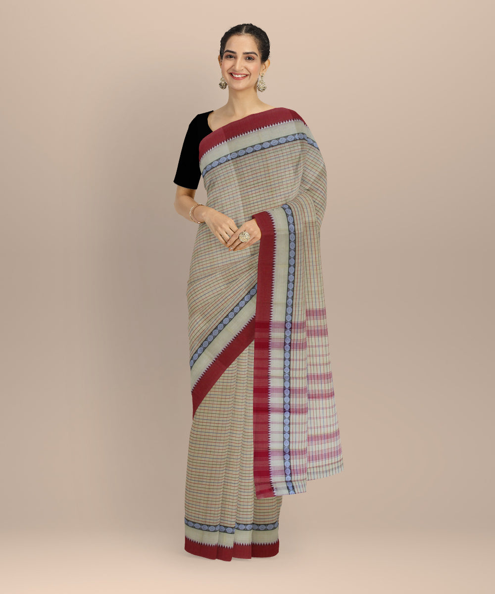 Grey maroon handloom cotton narayanapet saree
