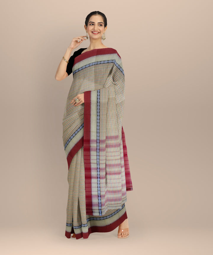 Grey maroon handloom cotton narayanapet saree