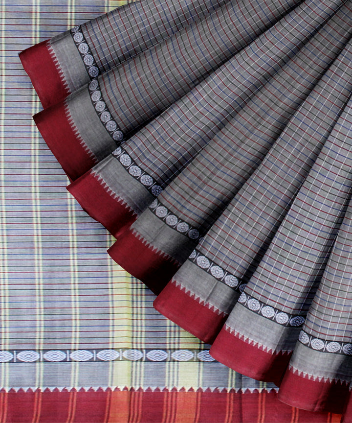 Grey maroon cotton handloom narayanapet saree